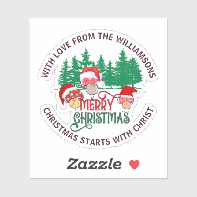 Pegatina Cute Christian MERRY CHRISTMAS Mushroom (Hoja)