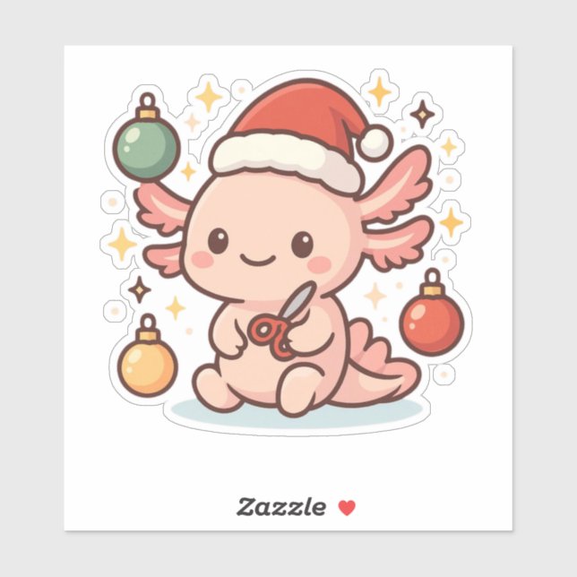 Pegatina Cute Christmas Axolotl Sticker – Holiday Ornament  (Hoja)