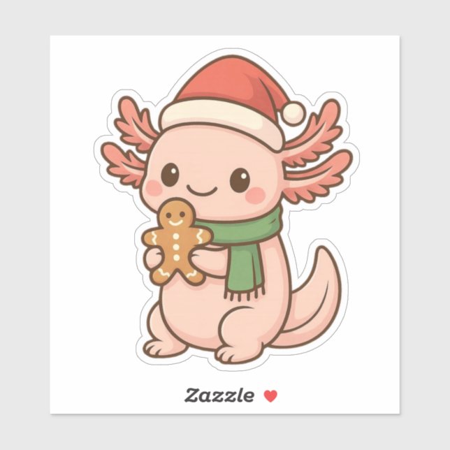 Pegatina Cute Christmas Axolotl Sticker Kawaii Gingerbread (Hoja)