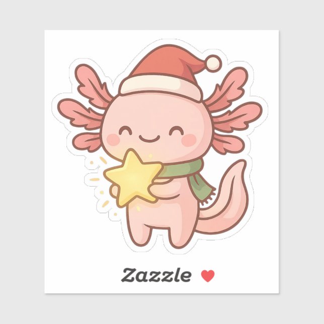 Pegatina Cute Christmas Axolotl Sticker Kawaii Star Holiday (Hoja)