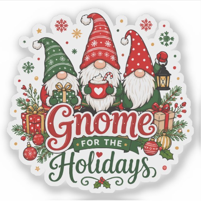 Pegatina Cute Christmas Gnomes Holiday Design (Anverso)