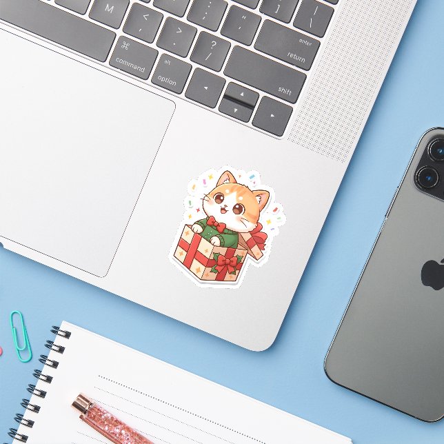 Pegatina Cute Christmas Puppy Sticker & Magnet Adorable cat (Ordenado portátil con iPhone)