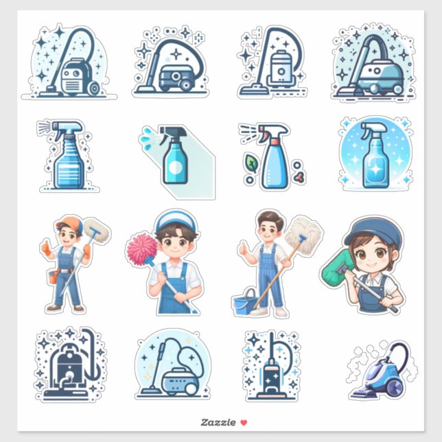 Pegatina Cute Cleaning Service Icons & Characters – Vector  (Hoja)
