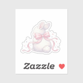 Pegatina Cute Coquette Bunny Pink Ribbon Bow Easter Sticker