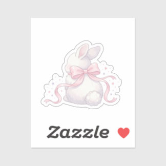 Pegatina Cute Coquette Bunny Pink Ribbon Bow Easter Sticker