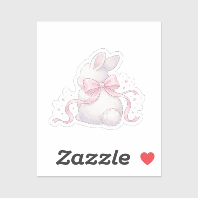 Pegatina Cute Coquette Bunny Pink Ribbon Bow Easter Sticker (Hoja)