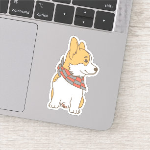 Pegatina Cute Corgi con Gingham Checkered Bandana
