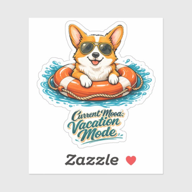 Pegatina Cute Corgi "Vacation Mode" Summer Design (Hoja)