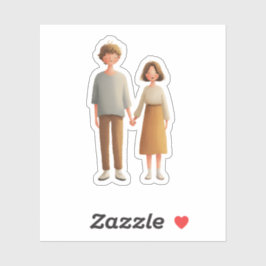 Pegatina Cute Couple Illustration Sticker, Holding Hands
