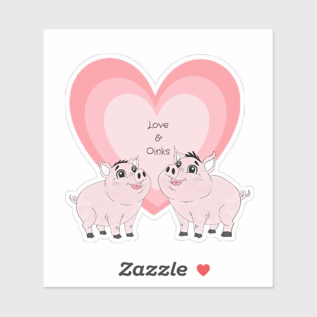 Pegatina Cute couple of pink piggy (Hoja)