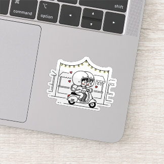 Pegatina Cute Couple Scooter Trip | Romantic Travel Love