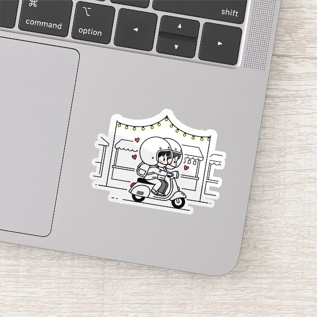 Pegatina Cute Couple Scooter Trip | Romantic Travel Love (Detalle)