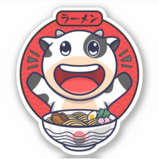 Pegatina Cute Cow Come Ramen