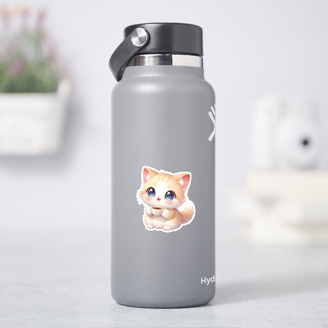 Pegatina Cute Cozy Kitty Coffee Cup Vinyl Sticker (hidrofrasco)
