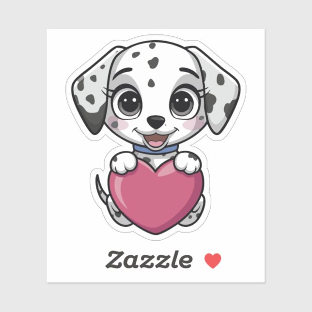 Pegatina Cute Dalmatian Puppy with Heart | Kawaii Dog Stick (Hoja)
