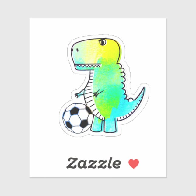 Pegatina Cute Dinosaur ama al fútbol acuarela (Hoja)