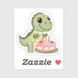 Pegatina Cute Dinosaur with Birthday Cake Sticker