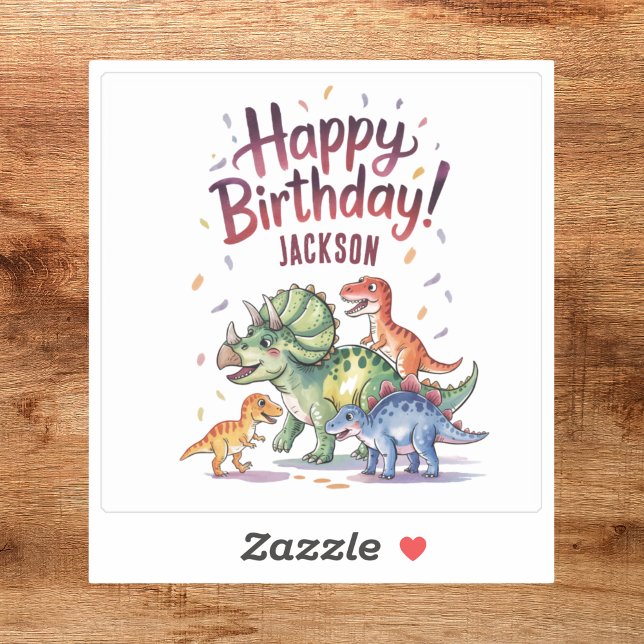 Pegatina Cute dinosaurio personalizado feliz cumpleaños (Subido por el creador)