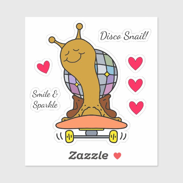 Pegatina Cute Disco Snail On Skateboard Vinyl (Hoja)