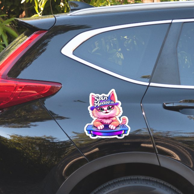 Pegatina "Cute DJ Spin Meow-sic Pegatina" (Lado del coche)