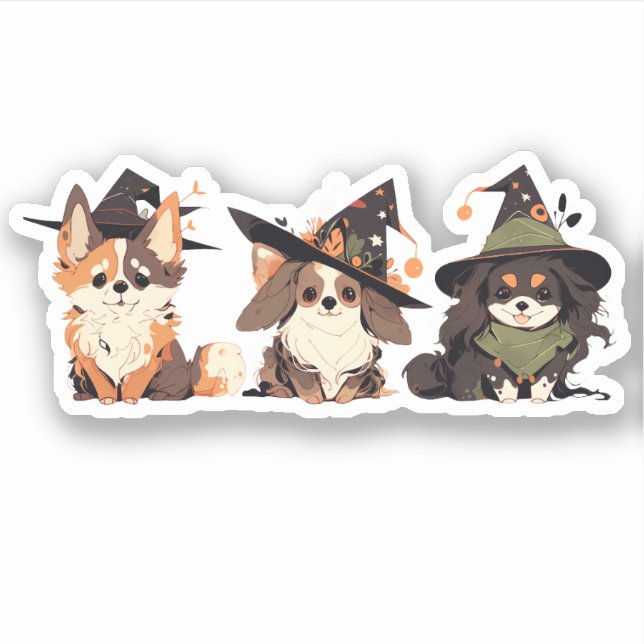 Pegatina Cute Dog Witches (Anverso)