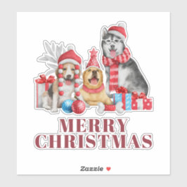 Pegatina Cute Dogs Merry Christmas Holiday Sticker