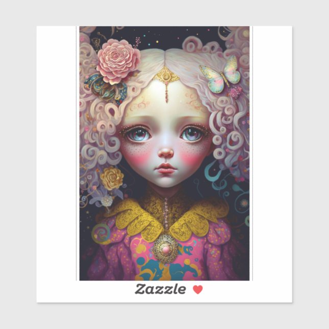 Pegatina Cute Doll Chica Pink Hair (Hoja)