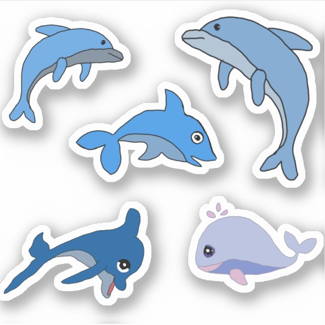PEGATINA CUTE DOLPHIN WHALE SEA ANIMALES (Anverso)