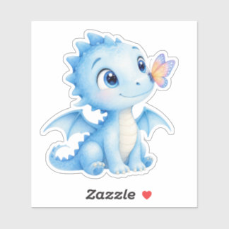 Pegatina Cute Dragón Bebé Acuarela Con Sticker Mariposa