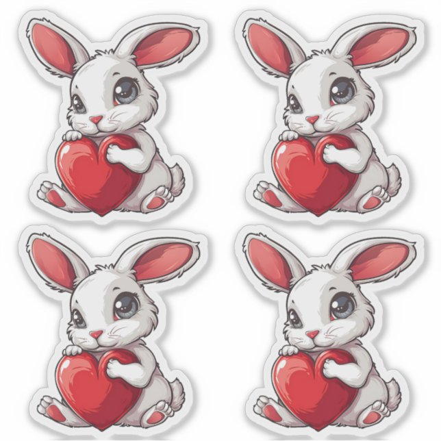 Pegatina Cute Easter Bunny Sticker Rabbit Hugging Heart (Anverso)