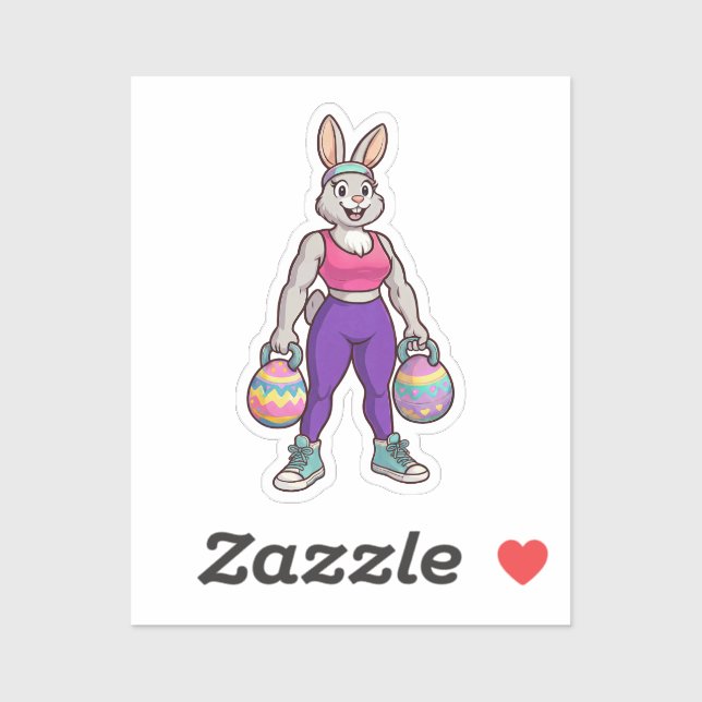 Pegatina Cute Easter Bunny Workout Cartoon – Fitness Rabbit (Hoja)