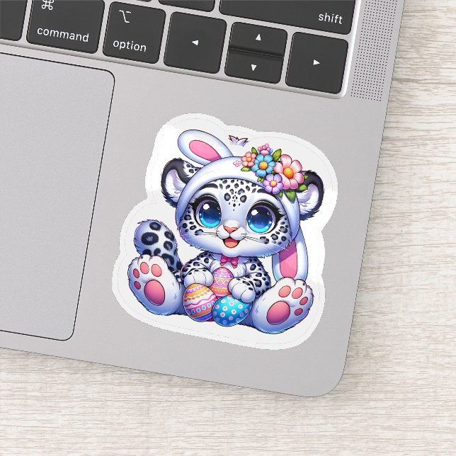 Pegatina Cute Easter Snow Leopard Big Cat Stickers (Detalle)
