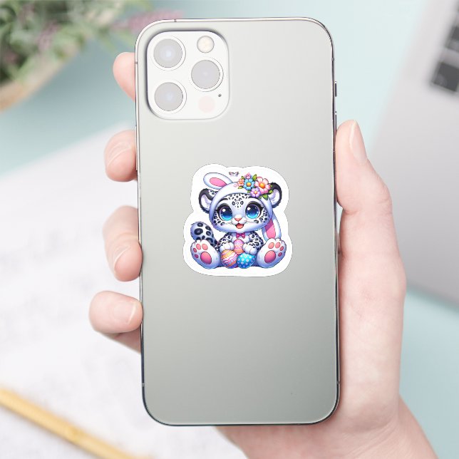 Pegatina Cute Easter Snow Leopard Big Cat Stickers (Teléfono)