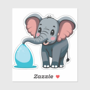Pegatina Cute elefante bebé rociando agua de la trompa