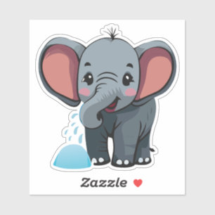 Pegatina Cute elefante bebé rociando agua de su trompa