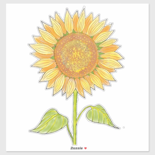 Pegatina Cute elegante Boho Art Yellow Watercolor Sunflower (Hoja)