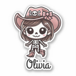 Pegatina Cute, esqueleto de vaca, nombre personalizado, Hal