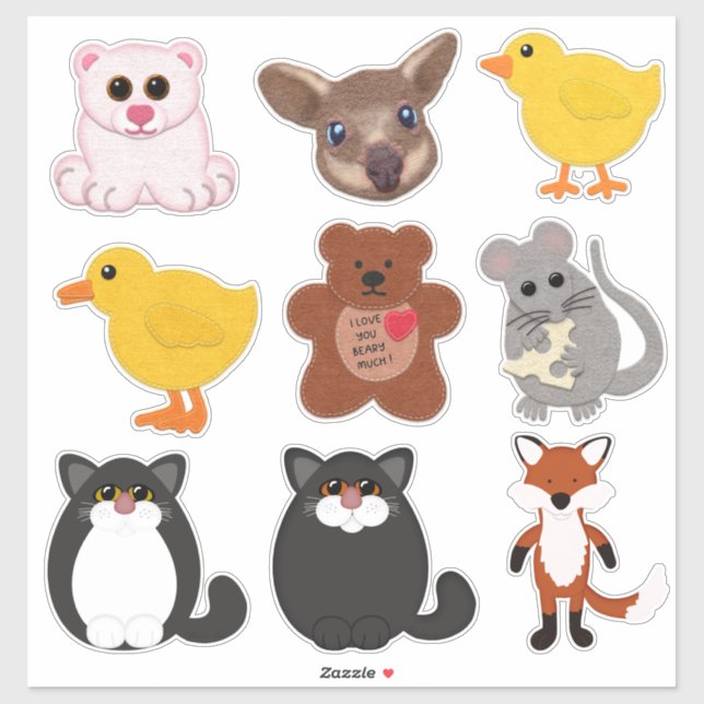 Pegatina Cute Felt Look Critters Mouse Fox Bear Fox (Hoja)