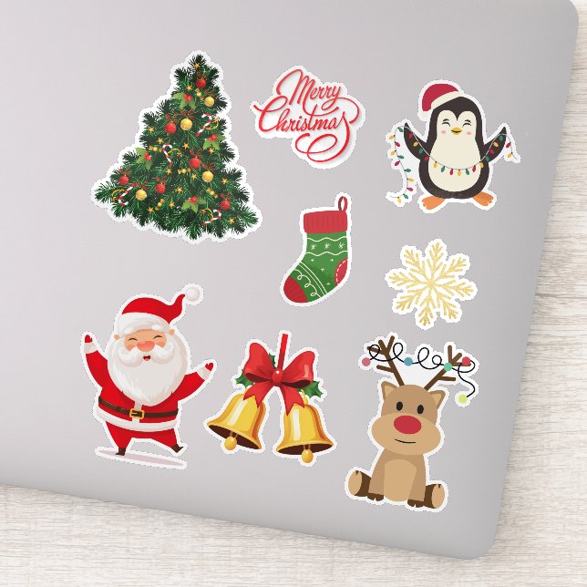 Pegatina Cute Festive– Santa, Reindeer, Tree Vinyl Stickers (Detalle)