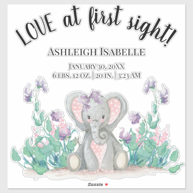 Pegatina Cute Floral Garden Baby Elephant Chica Estaciones  (Hoja)