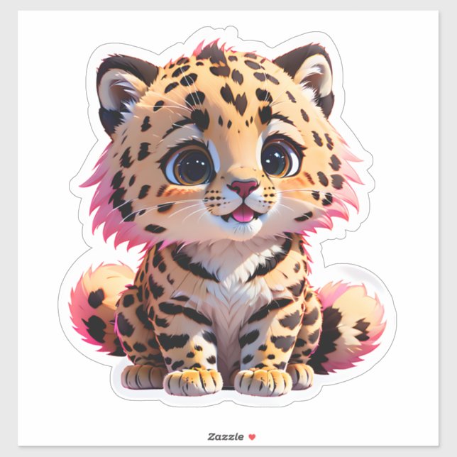 Pegatina Cute Fluffy Baby Cheetah (Hoja)