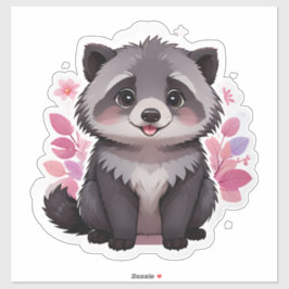 Pegatina Cute Fluffy Raccoon