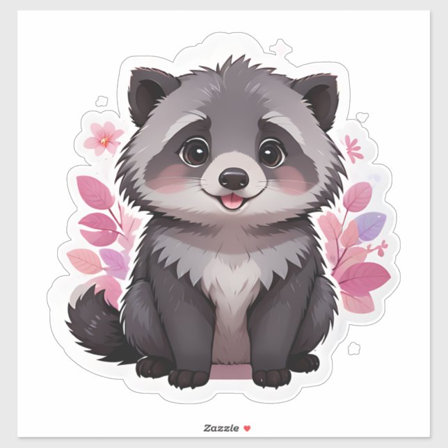 Pegatina Cute Fluffy Raccoon (Hoja)