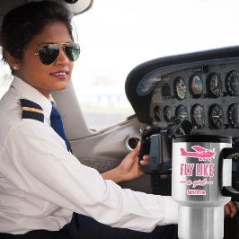 Pegatina Cute Fly Like A Girl Pink Airplane Girly Aviation 