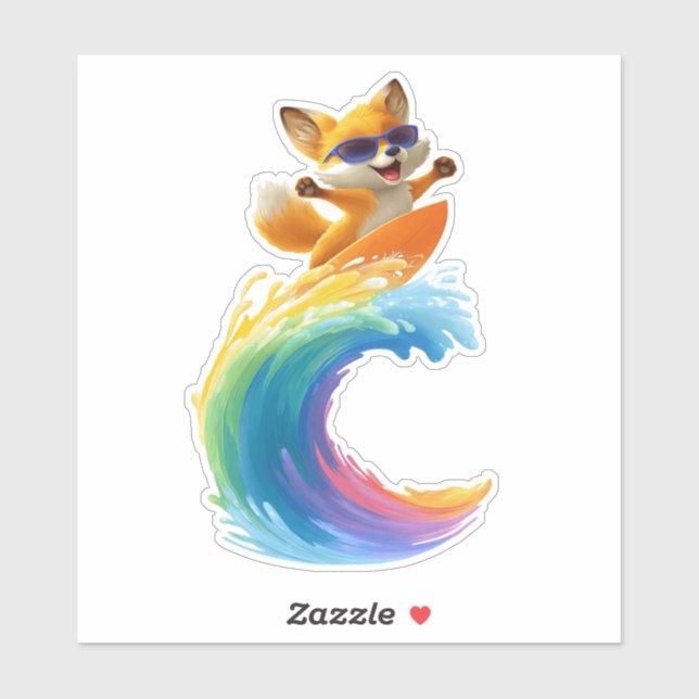 Pegatina Cute Fox Sticker – Ola de tabla de surf (Hoja)