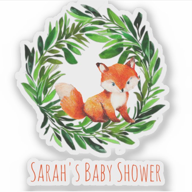 Pegatina Cute Fox Verdor  Acriarela Baby Shower Bosque (Anverso)