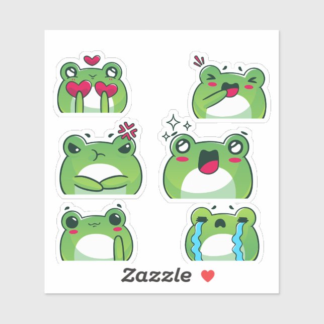 Pegatina Cute Frog Emoji Reaction Faces Vinyl Sticker Set (Hoja)