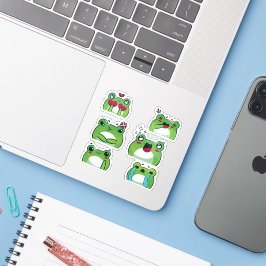 Pegatina Cute Frog Emoji Reaction Faces Vinyl Sticker Set