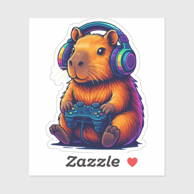 Pegatina Cute Gamer Capybara — with Headset & Controller (Hoja)
