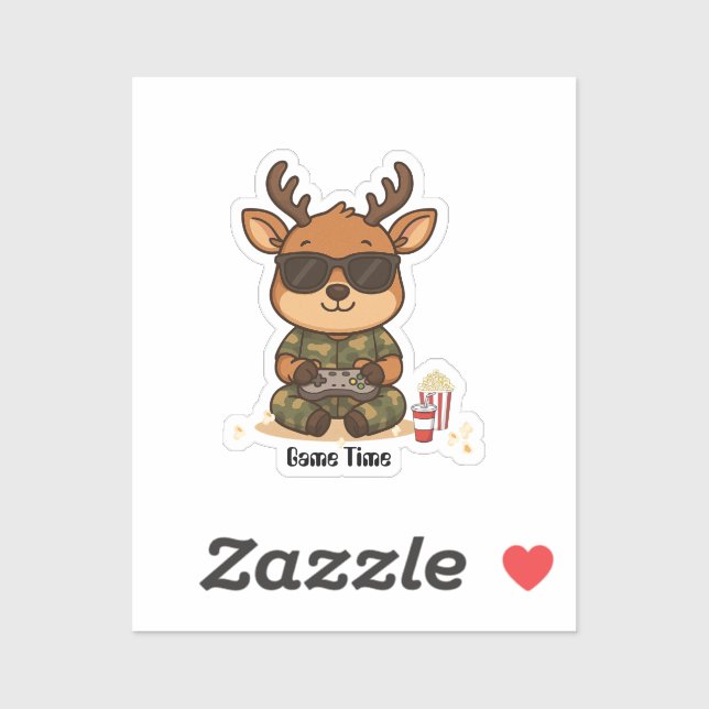 Pegatina Cute Gamer Deer “Game Time” Accent  (Hoja)